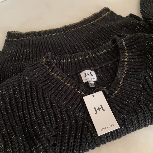 NWT black gold metallic shimmer JOHN + JENN designer knit sweater XS S - Picture 11 of 12